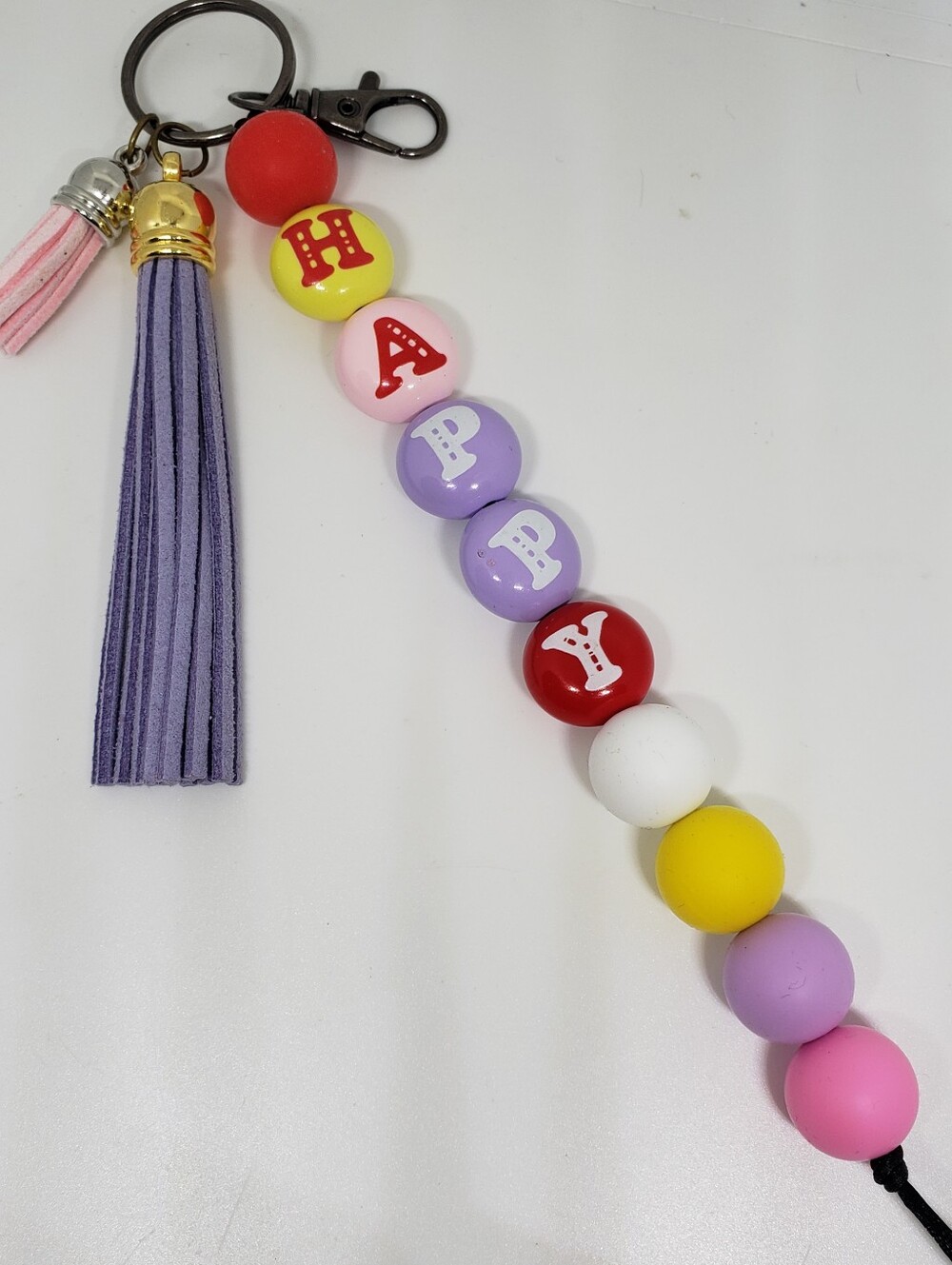 Handmade Silicone Focal Beaded Happy Keychain